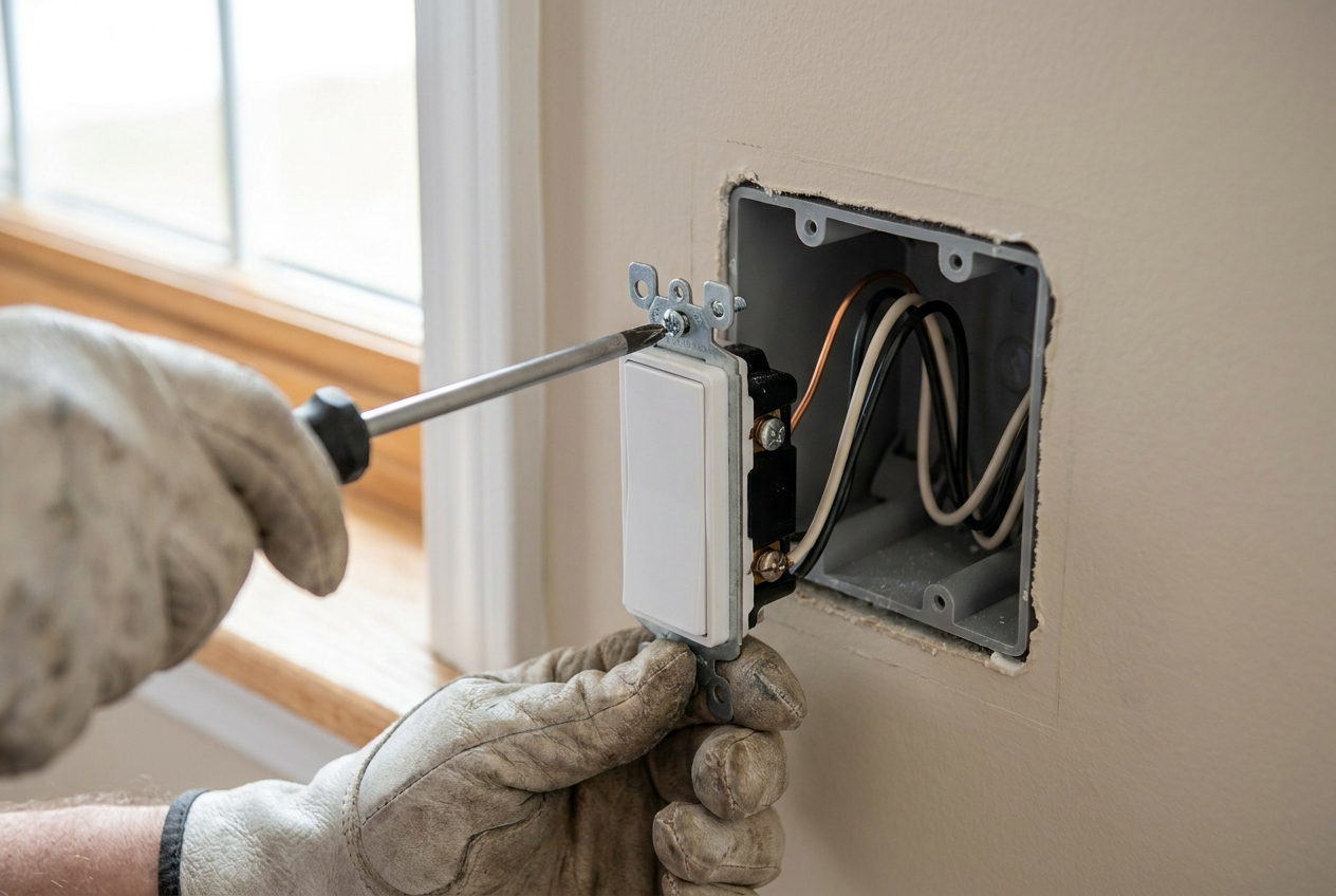 Sartell electricians at a commercial panel